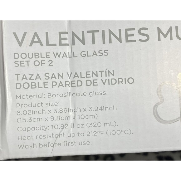 Crofton Valentine's Day Mugs Set of 2 Heart-Shaped Glass Cups NEW Gift - Picture 3 of 6